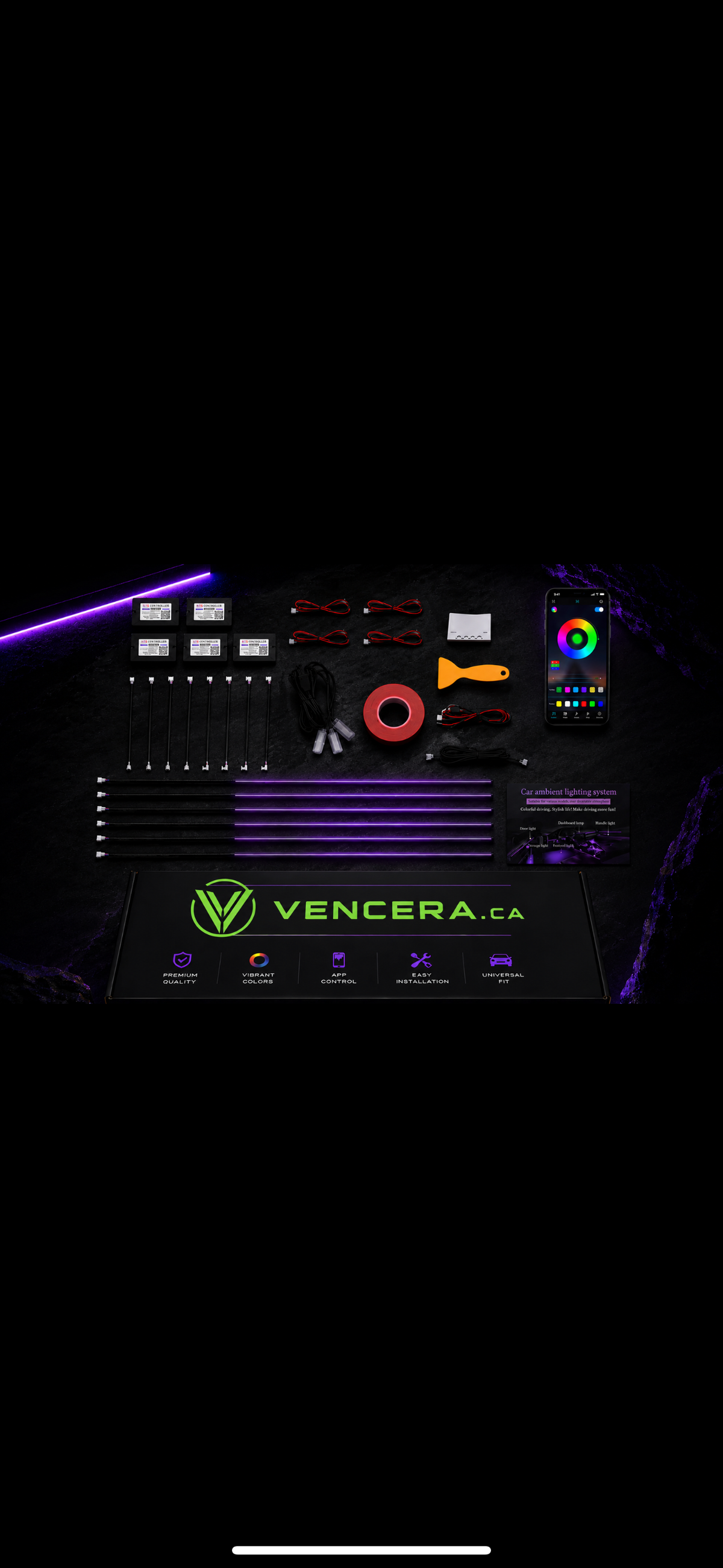 LED Interior Strip Lights 16 Million Colors RGB Ambient Lighting Kit 5 in 1 Bluetooth App Control Sound Active Universal
