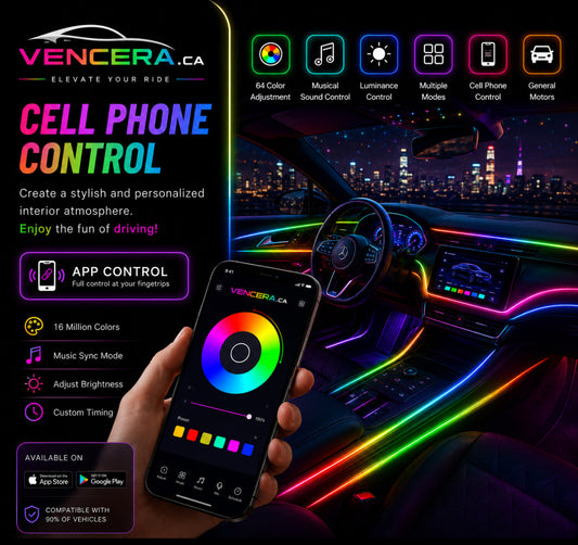 LED Interior Strip Lights 16 Million Colors RGB Ambient Lighting Kit 5 in 1 Bluetooth App Control Sound Active Universal